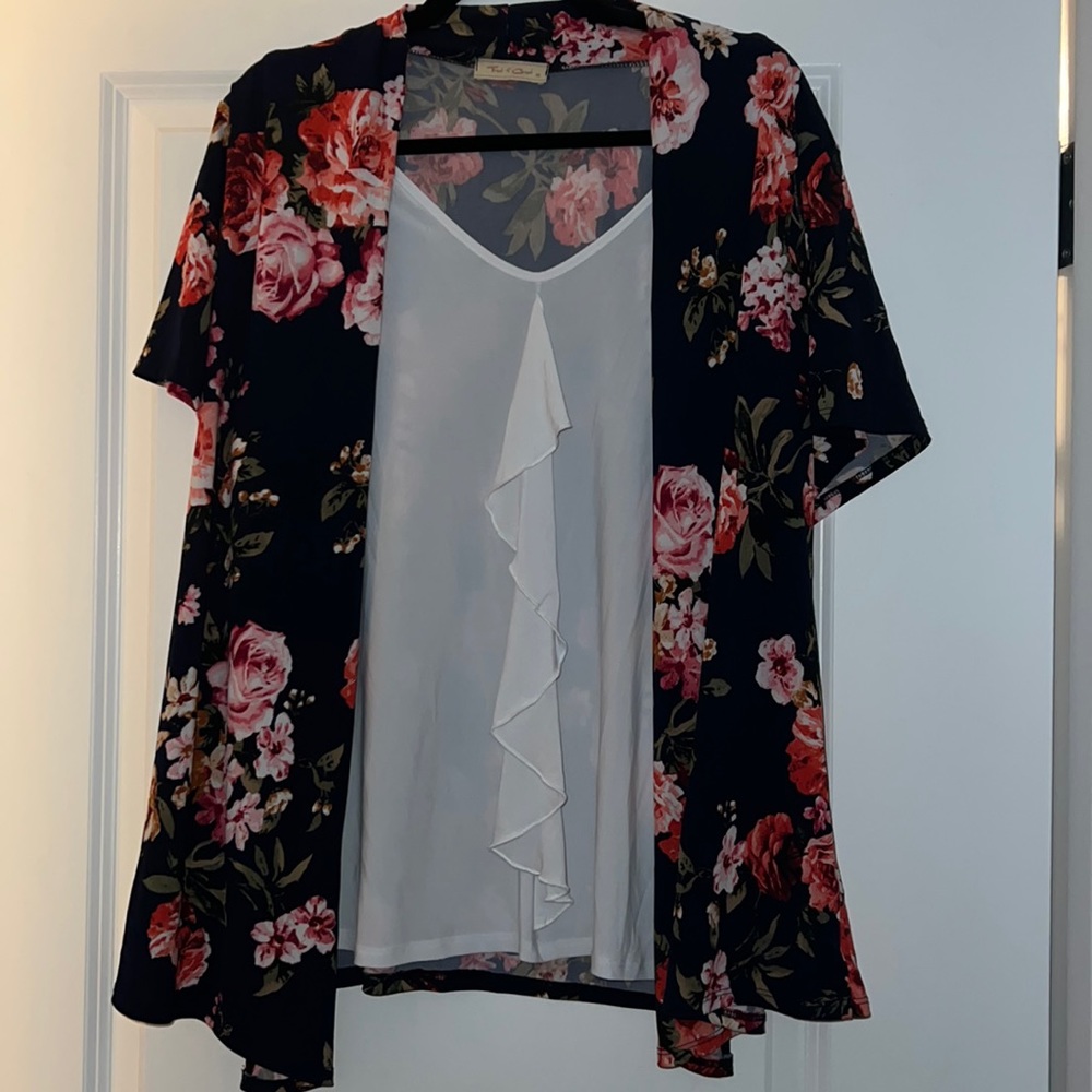 Front of Closet Top Blouse Mock Layer Open Cardigan